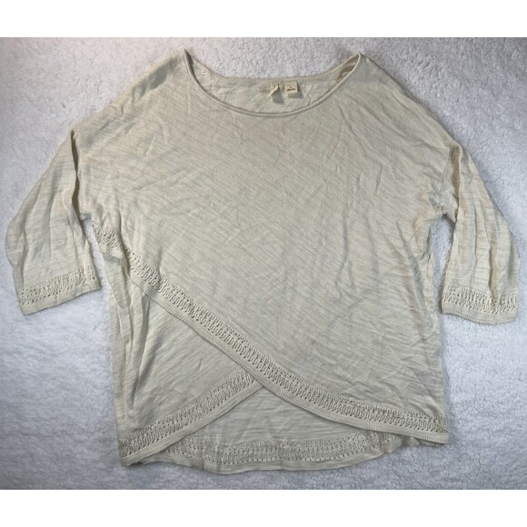 Anthropologie Moth Sweater Womens M Ivory Cross Front Drape Boho Chic Knit Top - Picture 1 of 9
